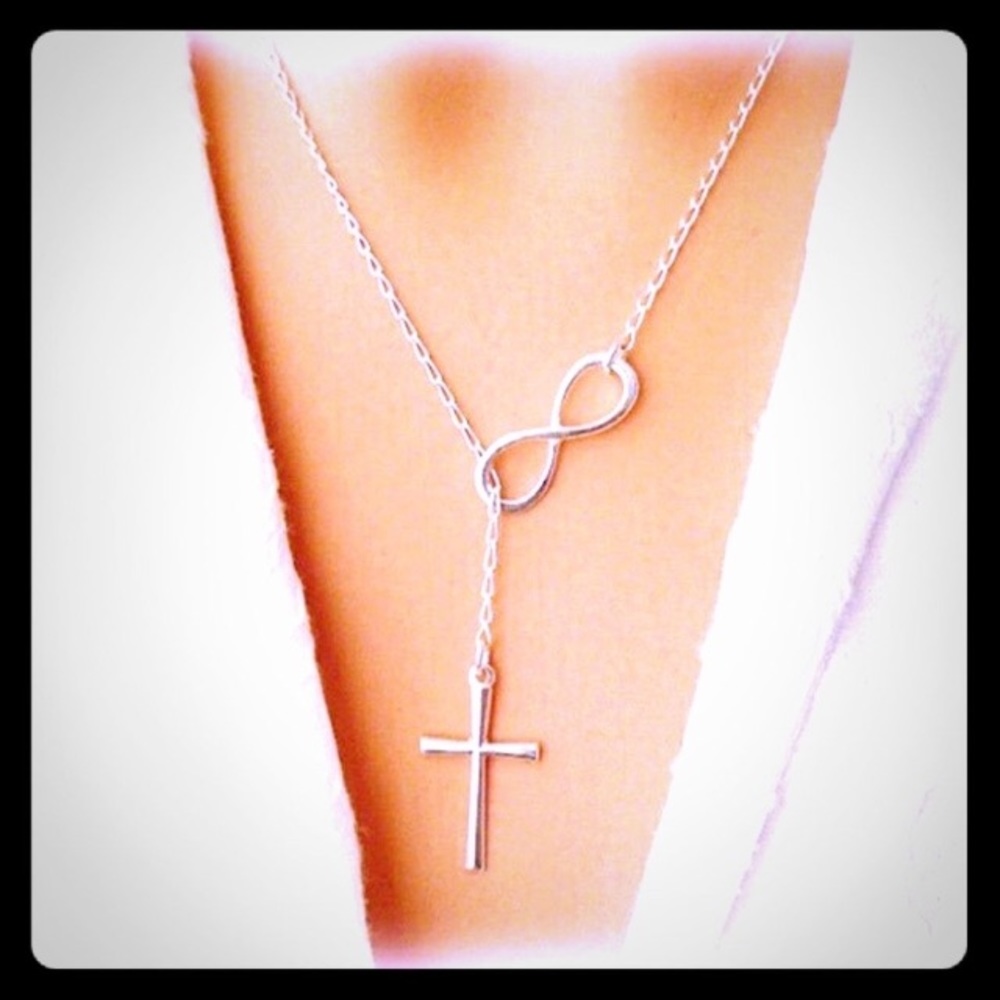 Silver cross infinity necklace adjustable length
